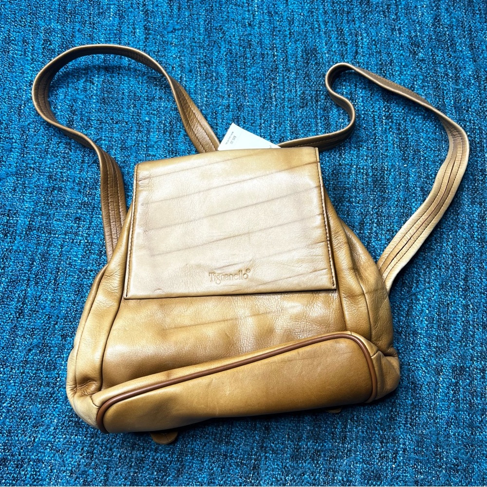 Tignanello Genuine Leather Backpack Purse in Nut Tan Brown Buttery Soft NWT